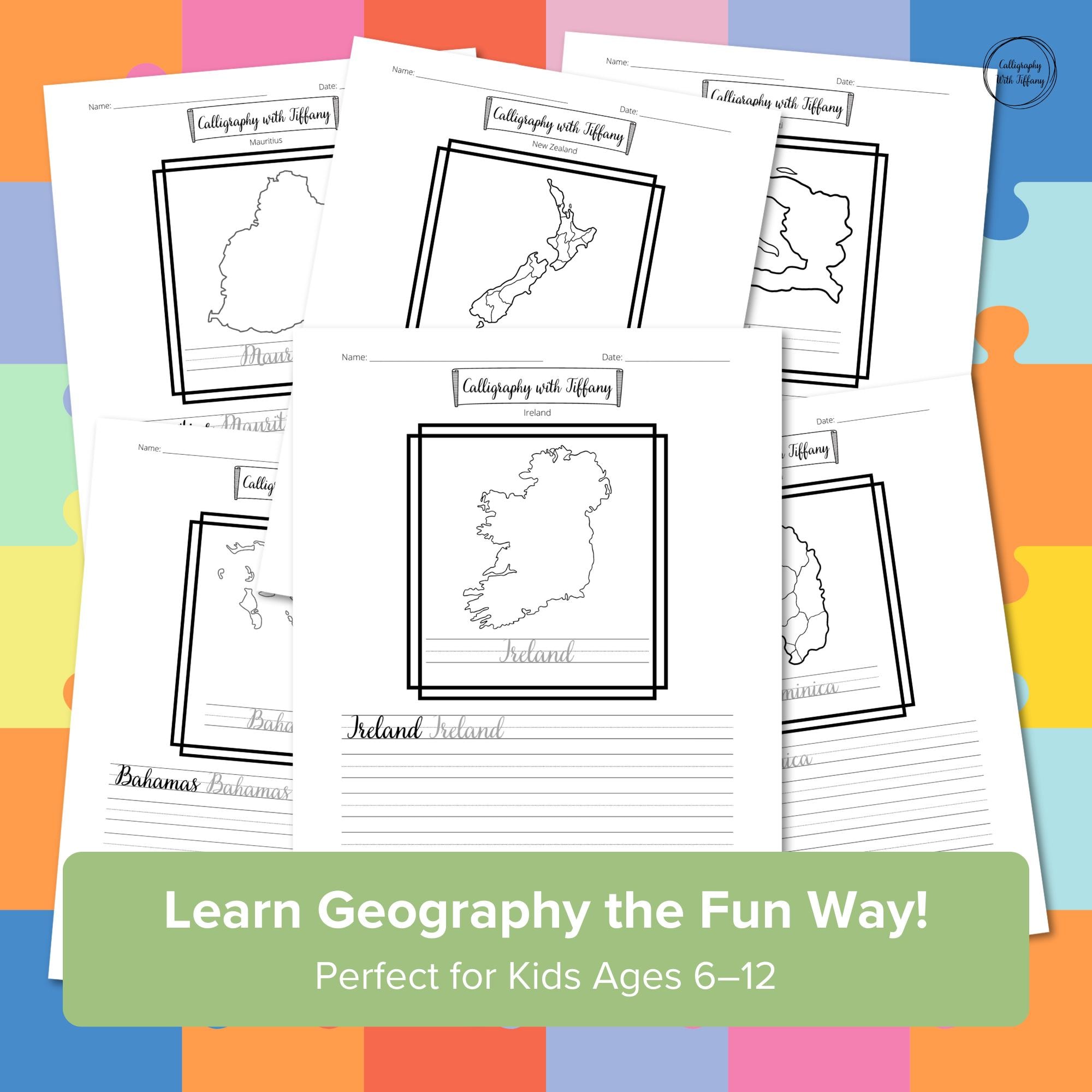Countries Cursive Global Countries Around the World Cursive Writing Worksheets | Fun ...