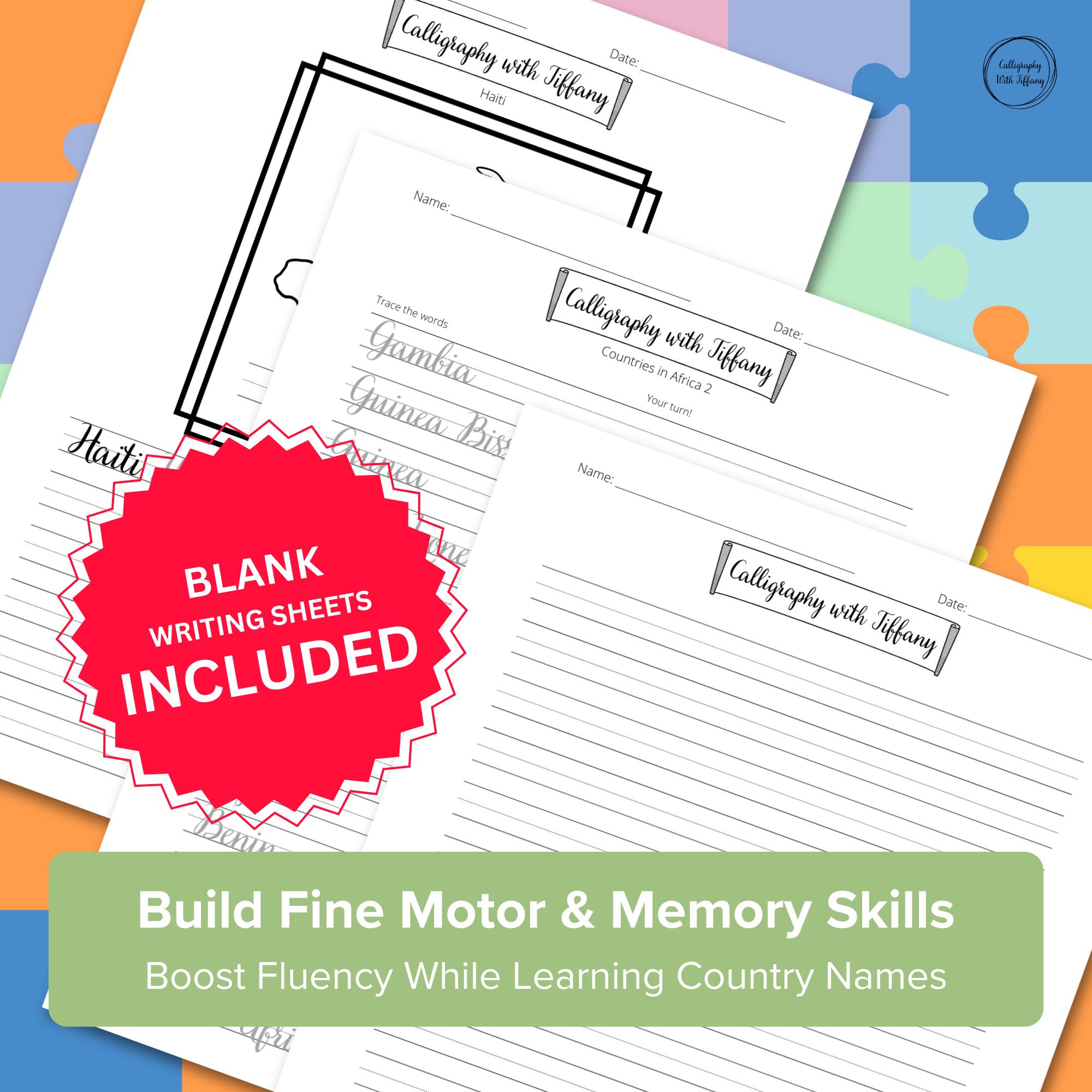 Countries Cursive Global Countries Around the World Cursive Writing Worksheets | Fun ...