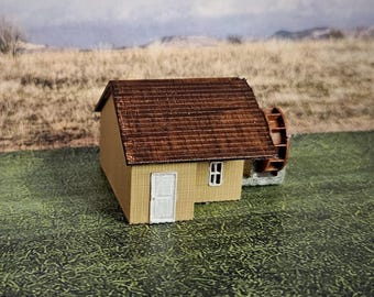 N Scale Waterwheel with Large Building - DIY Model Kit - Unpainted