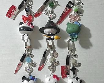 Cuchillo espeluznante de Halloween con diseño de gatito japonés kawaii, calavera de momia zombie / accesorios lindos y únicos, perfectos para llaves de coche, baratijas y regalos.