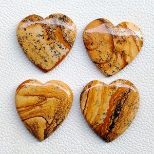 Picture Jasper Heart Cabochon, Loose Picture Jasper Puffy Heart, Picture Jasper Crystal Heart, Pocket Heart For Jewelry Making Stone