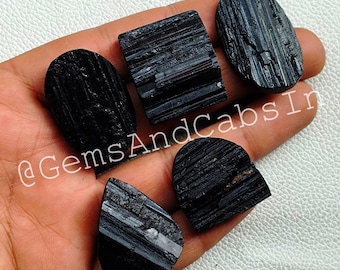 Black Tourmaline Druzy Cabochons, Natural Gemstone Lot
