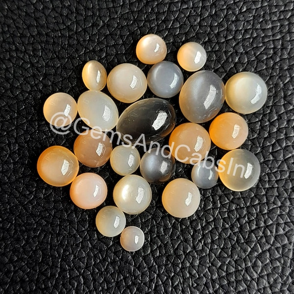 Peach Moonstone Gemstone, Natural Peach Moonstone Crystal, Peach and Gray Moonstone MM Cabochon Lot For Ring, DIY Jewelry Making Stone