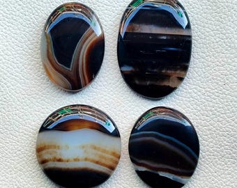 Black Banded Agate Cabochon, Loose Gemstone Crystal For Ring, Pendant, Jewelry Stone