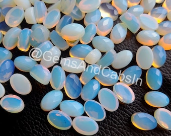 Facetterade opalit cabochoner, 8 x 12 mm oval ädelsten, gör-det-själv smyckessten