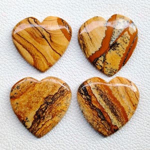 Picture Jasper Crystal Heart, Loose Picture Jasper Puffy Heart, Picture Jasper Heart Cabochon, Pocket Heart For Jewelry Making Stone