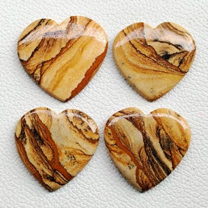 Attractive Picture Jasper Puffy Heart, Picture Jasper Crystal Heart, Picture Jasper Heart Cabochon, Pocket Heart For Jewelry Making Stone
