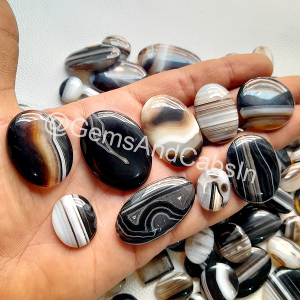 Banded Agate Gemstone, Banded Agate Cabochon, Natural Wholesale Black Banded Agate Crystal Lot Mix For Jewelry Making Stone