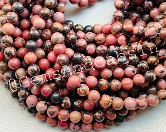 Cuentas redondas de rodonita AAA, cristal de piedra preciosa natural, para la creación de joyas DIY.