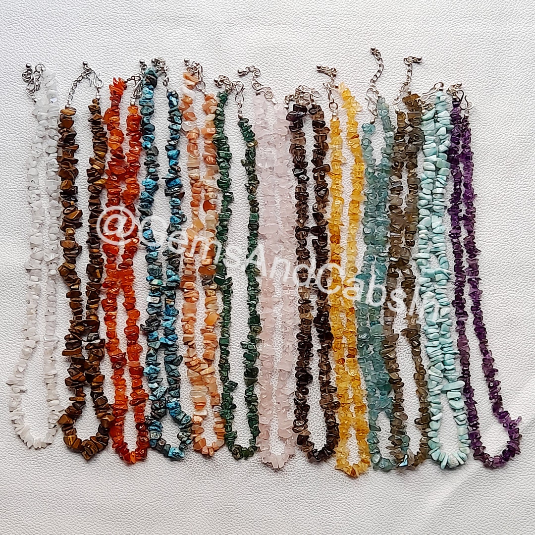 thumbnail interactive-video image 1 of Natural Gemstone Chip Necklace - Multicolor Irregular Nuggets - 18-36 Inch Adjustable 1 of 6