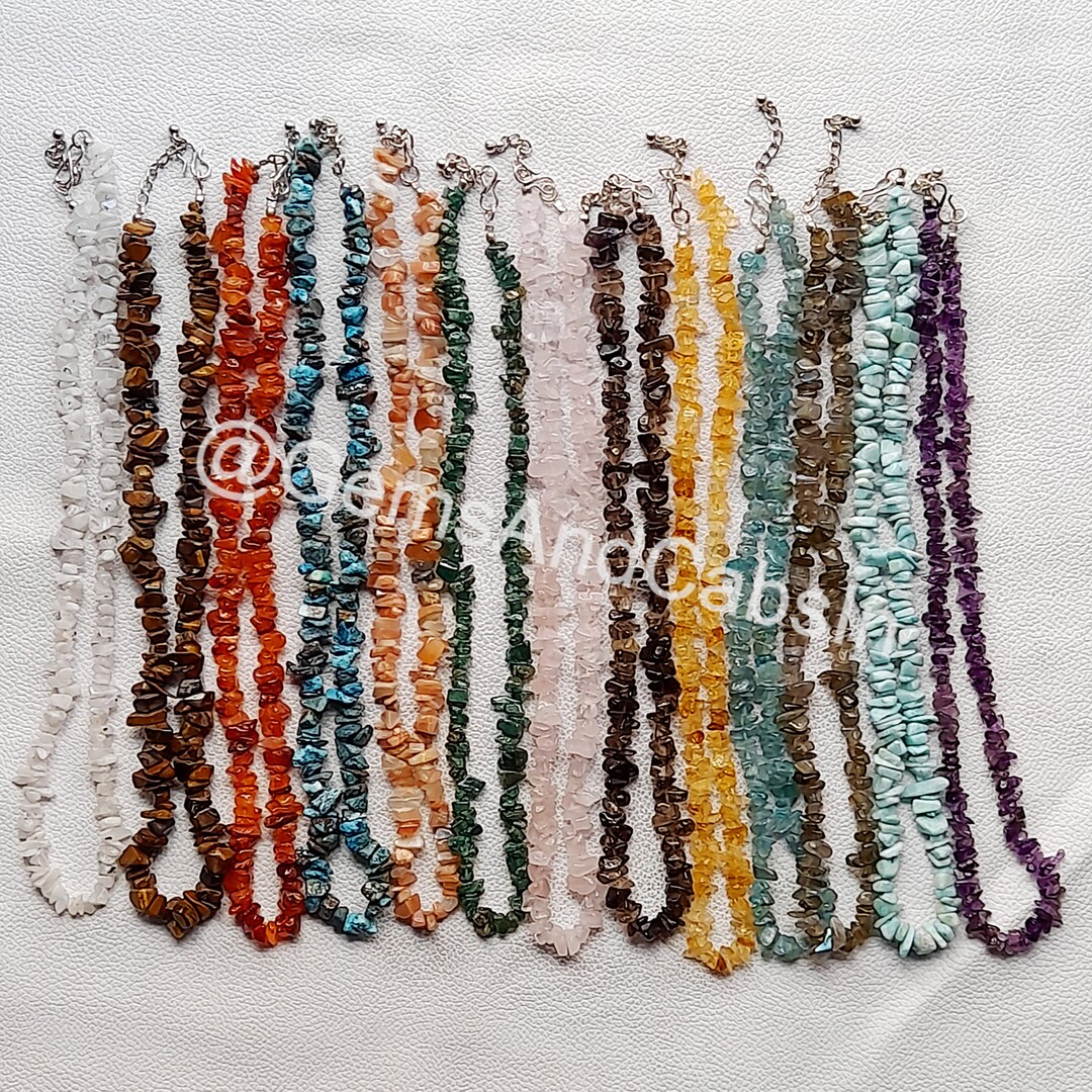 Natural Gemstone Chip Necklace - Multicolor Irregular Nuggets - 18-36 Inch Adjustable