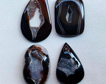 Druzy cabochon met zwarte agaat, geode venstersteen, gepolijste edelsteen