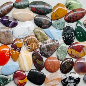 Natural Mixed Gemstone Lot, Wholesale Mix Cabochon Bulk Lot, Mix Shapes & Sizes Stone Lot for Starting Jewelry Making Stone Supplies