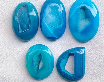 Sky Blue Agate Druzy Cabochon, Polished Geode Gemstone