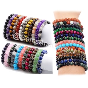 Handmade Crystal Bracelet, Natural Crystals Beads Bracelet, Gemstone Chakra Bracelet Stack (7.5 Inches), Beaded Bracelet For Women, Men