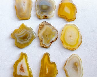Yellow Banded Agate Slice, Polished Geode, Wire Wrap Jewelry Stone