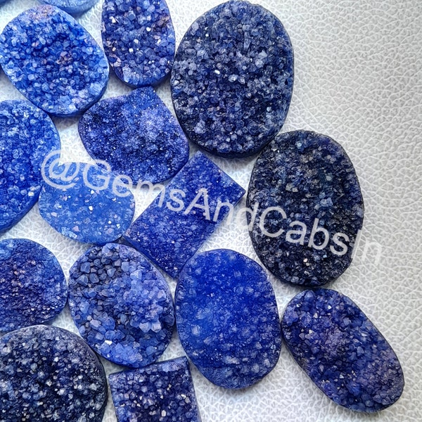Window Druzy Agate Cabochon, Natural Blue Agate Druzy Stone, Dyed Agate Druzy Gemstone, Geode Polished Druzy for Wirewrap Jewelry Stone
