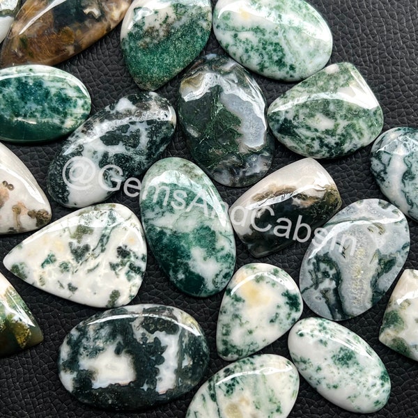 Tree Moss Agate Gemstone, Wholesale Moss Agate Cabochon Lot, Mix Shapes & Sizes Moss Agate Crystal For Ring, Pendant, Jewelry Making Stone