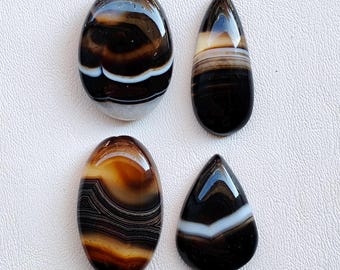 Black Banded Agate Cabochon, Loose Gemstone Crystal For Ring, Pendant, Jewelry Stone