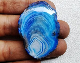 Blue Agate Slice Crystal, Banded Agate Slice Gemstone, Natural Dyed Agate Slice, Geode Polished Slab, Wire Wrap Jewelry Stone, Home Decor