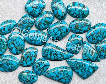 Koppar turkos cabochon lot, naturstensmix, smyckestillverkning