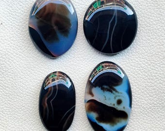 Natural Black Banded Agate Cabochon, Loose Gemstone Crystal For Ring, Pendant, Jewelry Stone