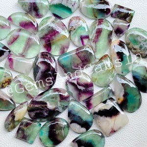 Può includere: Una collezione di oltre 20 cabochon di fluorite verde, viola e bianco. I cabochon sono di varie forme e dimensioni, alcuni hanno un aspetto più opaco e altri sono più traslucidi. Tutti i cabochon sono lucidati e hanno una finitura liscia e lucida.