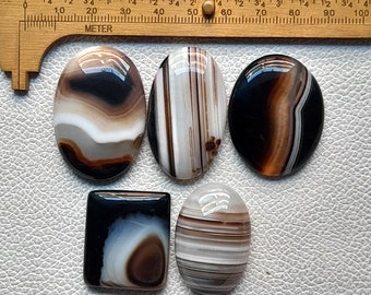 Loose Banded Agate Cabochon, Black Banded Agate Gemstone, Natural Banded Agate Stone, Banded Agate Crystal For Ring, Pendant, Jewelry Stone