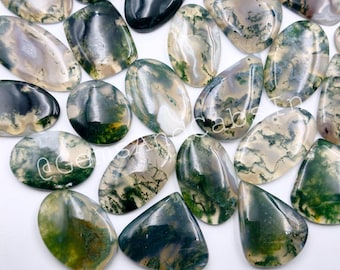 Moss Agate Cabochon Lot, Wholesale Mixed Shape Gemstones, Jewelry Making