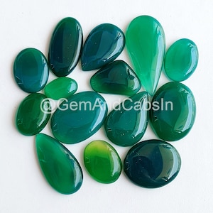 Green Onyx Gemstone, Wholesale Onyx Cabochon Lot, Mix Shapes & Sizes Natural Green Onyx Crystal For Ring, Pendant, Jewelry Making Stone