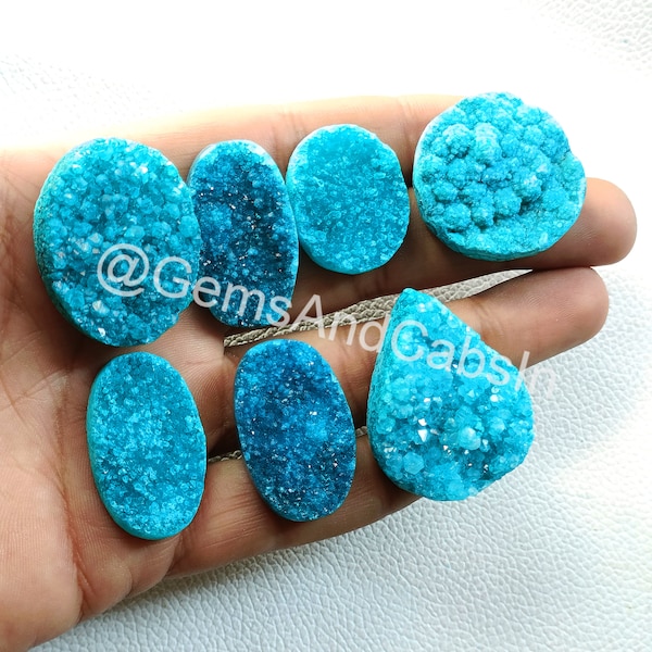 Window Agate Druzy Cabochon, Natural Agate Druzy Stone, Geode Polished Druzy, Aqua Blue Dyed Agate Druzy Gemstone for Wirewrap Jewelry Stone