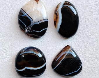 Natural Black Banded Agate Cabochon, Agate Gemstone Crystal For Ring, Pendant, Jewelry Stone