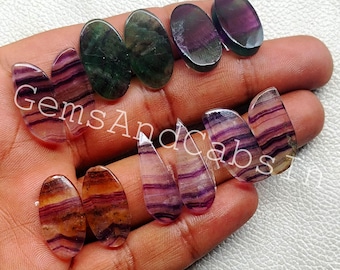 Fluorite Cabochon Matched Pair, Polished Gemstone For Earrings