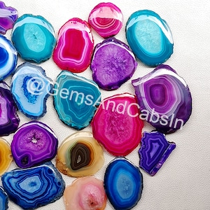 Wholesale Banded Agate Slice Gemstone, Natural Dyed Multi Color Agate Slice Crystal, Geode Polished Slabs for Wirewrap Jewelry Stone