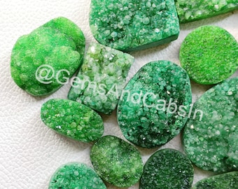 Green Dyed Agate Druzy Cabochon, Geode Slice for Wire Wrapping