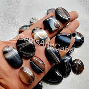 Lote de cabujones de ágata bandeada negra, piedras para joyería