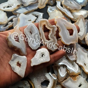 White Agate Slice Druzy Gemstone, Window Druzy Agate Slice, Natural Window Agate Druzy Slice, Geode Polished Slab for Wirewrap Jewelry Stone