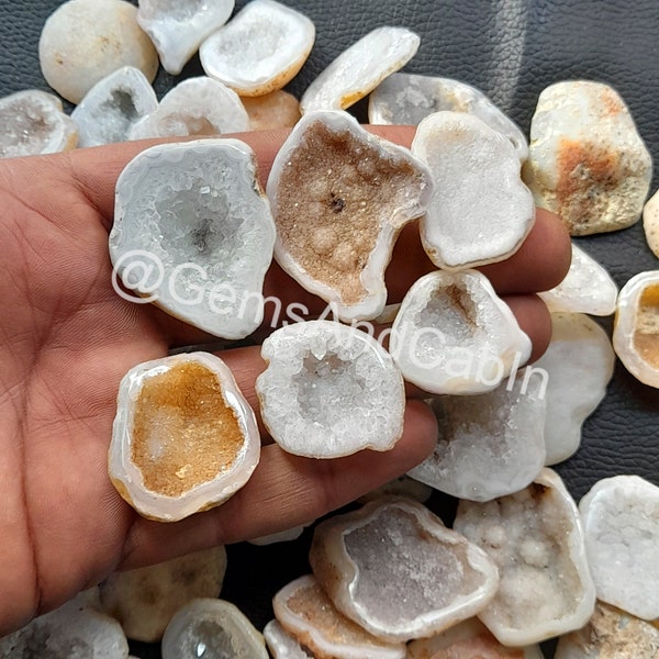 White Slice Druzy Agate Gemstone, Natural White Bowl Druzy, White Agate Slice Druzy, Geode Polished Slice For Jewelry Making Stone