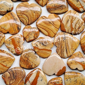 Picture Jasper Puffy Heart, Picture Jasper Crystal Hearts, Natural Picture Jasper Heart Cabochon, Pocket Heart For Jewelry Making Stone