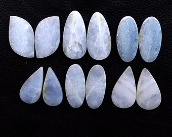 Blaue Calcit Cabochon Paar, Ohrring Schmuck Stein