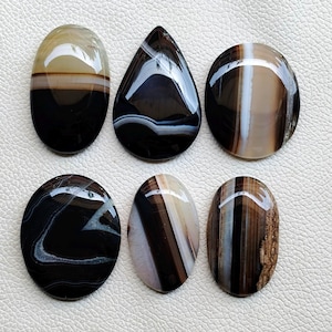 Black Banded Agate Gemstone, Loose Banded Agate Cabochon, Natural Banded Agate Healing Crystal Stone For Ring, Pendant, Jewelry Stone