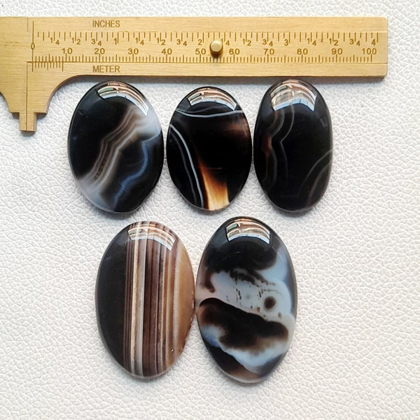Black Banded Agate Gemstone, Banded Agate Cabochon, Natural Banded Agate Stone, Banded Agate Crystal For Ring, Pendant, Jewelry Stone