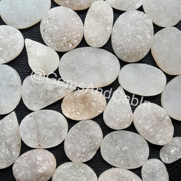 Window Druzy Agate Cabochon, Natural White Agate Druzy Stone, White Agate Druzy Gemstone, Geode Polished Druzy for Wirewrap Jewelry Stone