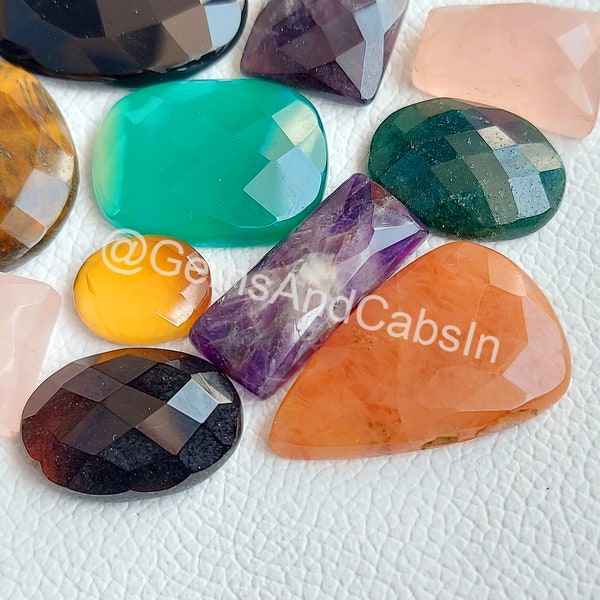 Faceted Mixed Gemstone Lot, Wholesale Mix Faceted Lot, Mix Shapes & Sizes Mix Faceted Loose Cabochon For DIY Jewelry Making Stone Supply