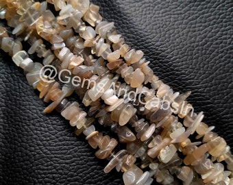 Gray Moonstone Chip Beads, Natural Crystal Nuggets, 36" Strand