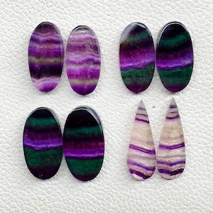 Fluorite Cabochon Pair, Attractive Fluorite Matching Pairs, Fluorite Gemstone Pair, Fluorite Cabochon Pair For Earring Jewelry Making Stone