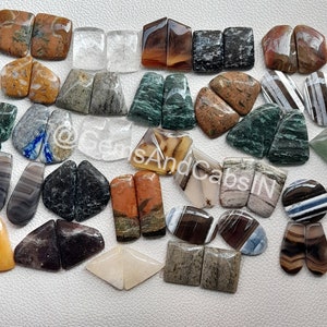 Mix Matching Pairs, Flatback Mix Gemstone Pairs, Mix Cabochon Pairs, Natural Mix Matching Pairs Lot For Earring Jewelry Making Stone