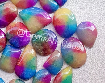 Rainbow Dyed Solar Druzy Agate Cabochon, Gemstone for Jewelry