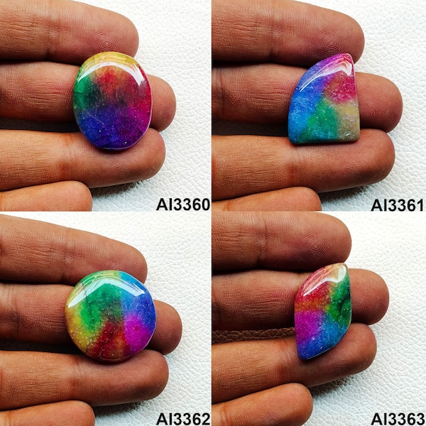 Natural Solar Quartz Gemstone, Rainbow Solar Quartz Cabochon, Rainbow Dyed Solar Agate Stone, for Ring, Pendant, Necklace Jewelry Stone