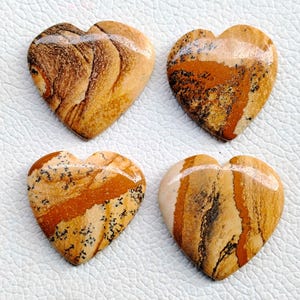 Loose Picture Jasper Heart Cabochon, Picture Jasper Puffy Heart, Picture Jasper Crystal Heart, Pocket Heart For Jewelry Making Stone